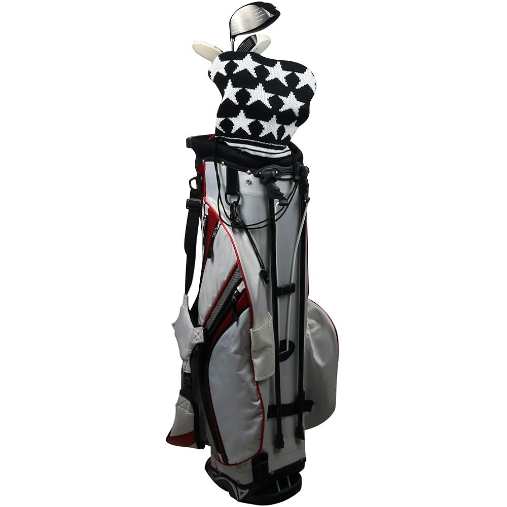CRAFTSMAN Golf Iron Cover Boa Head Cover Set Accessory Pouch Knit String Closure Hook Included Convenient to Carry Star Pattern Unisex 2 Colors (Pink, Black)
