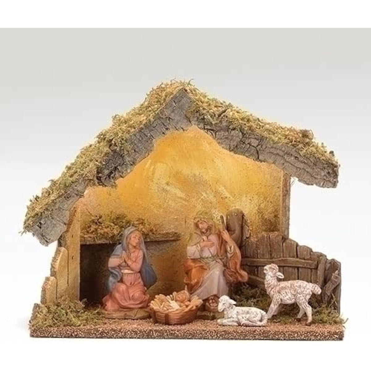Fontanini Nativity Figurines - 5 Piece Set USB LED Stable Made in Italy Handcrafted 5" Scale Collection Christmas Decoration Polymer and Wood Collectibles Adorable Gifts Durable USB Cord Not Included