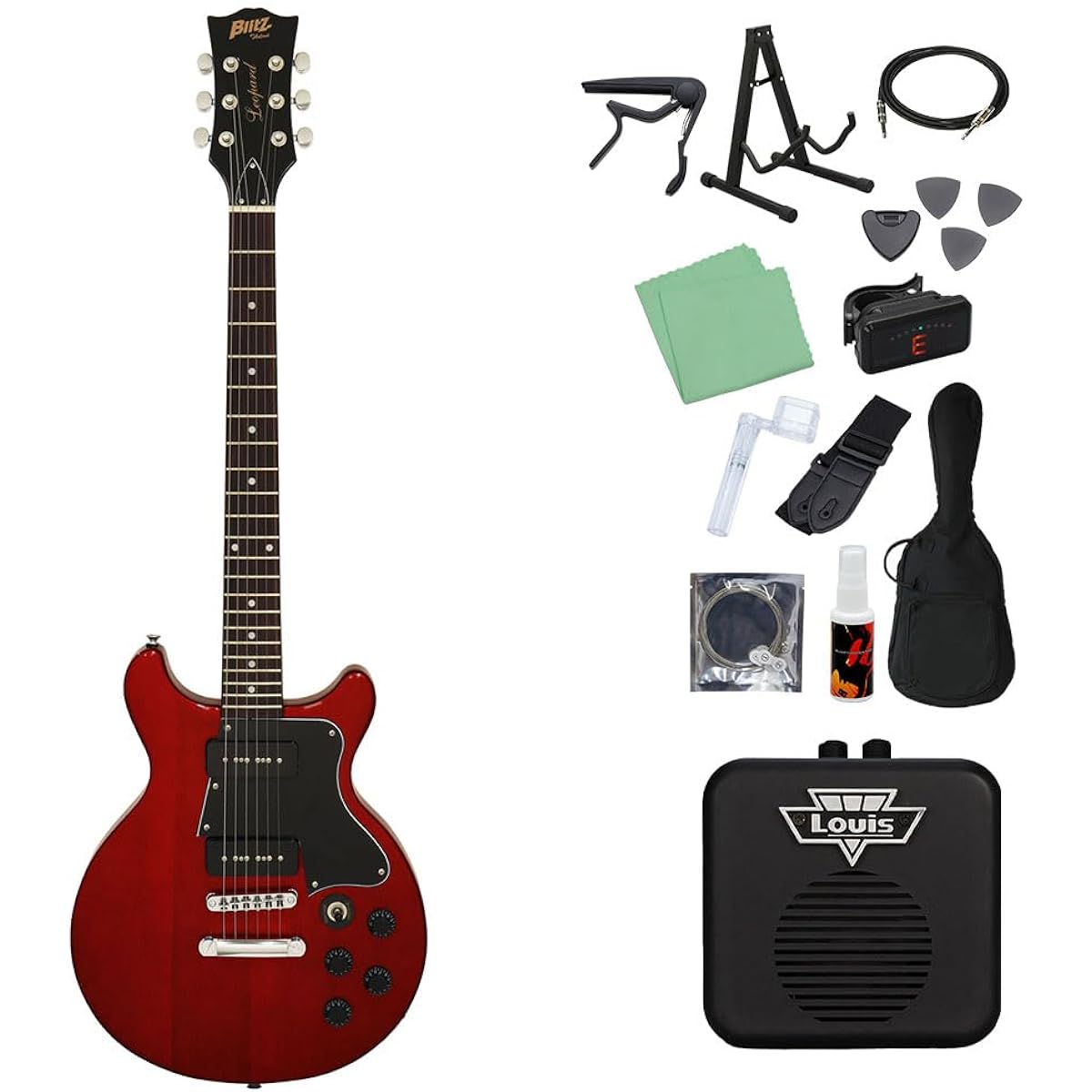 Blitz by AriaProII BLP-SPL/DC Electric Guitar Beginner 14-piece Set [With Mini Amplifier] WR Les Paul Special Type Double Cutaway Blitz