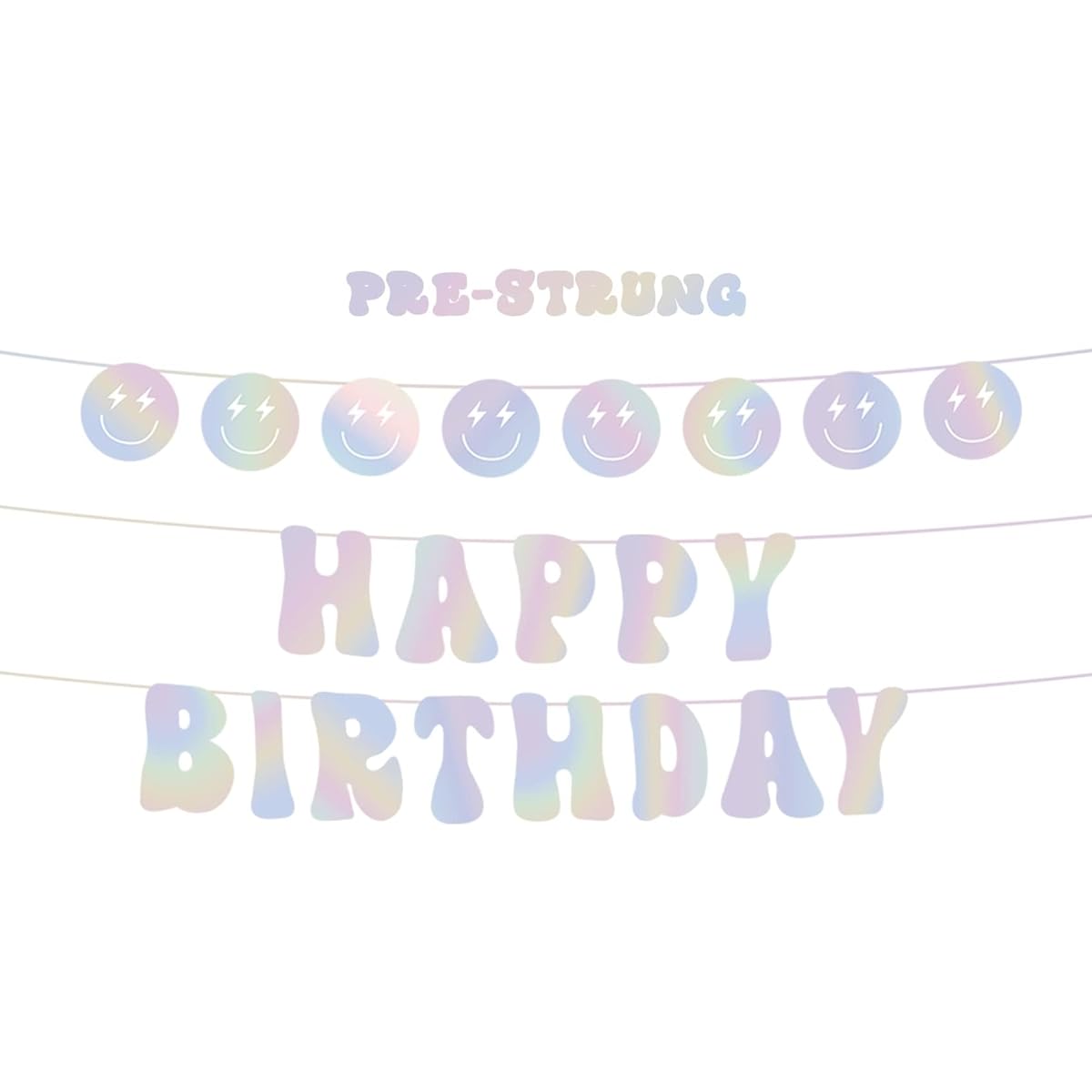 Mowane Birthday Decorations Happy Birthday Iridescent Banner Smile Face Birthday Party Disco Silver Cool Supplies 21st 30th Birthday Decorations (Happy Birthday + Smile Face)