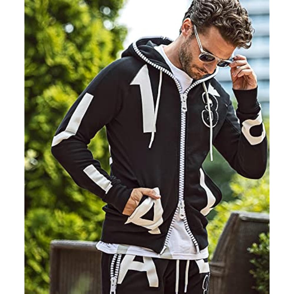 [Unopiuuunouguaretore] Big zipper random logo hoodie uso-21074