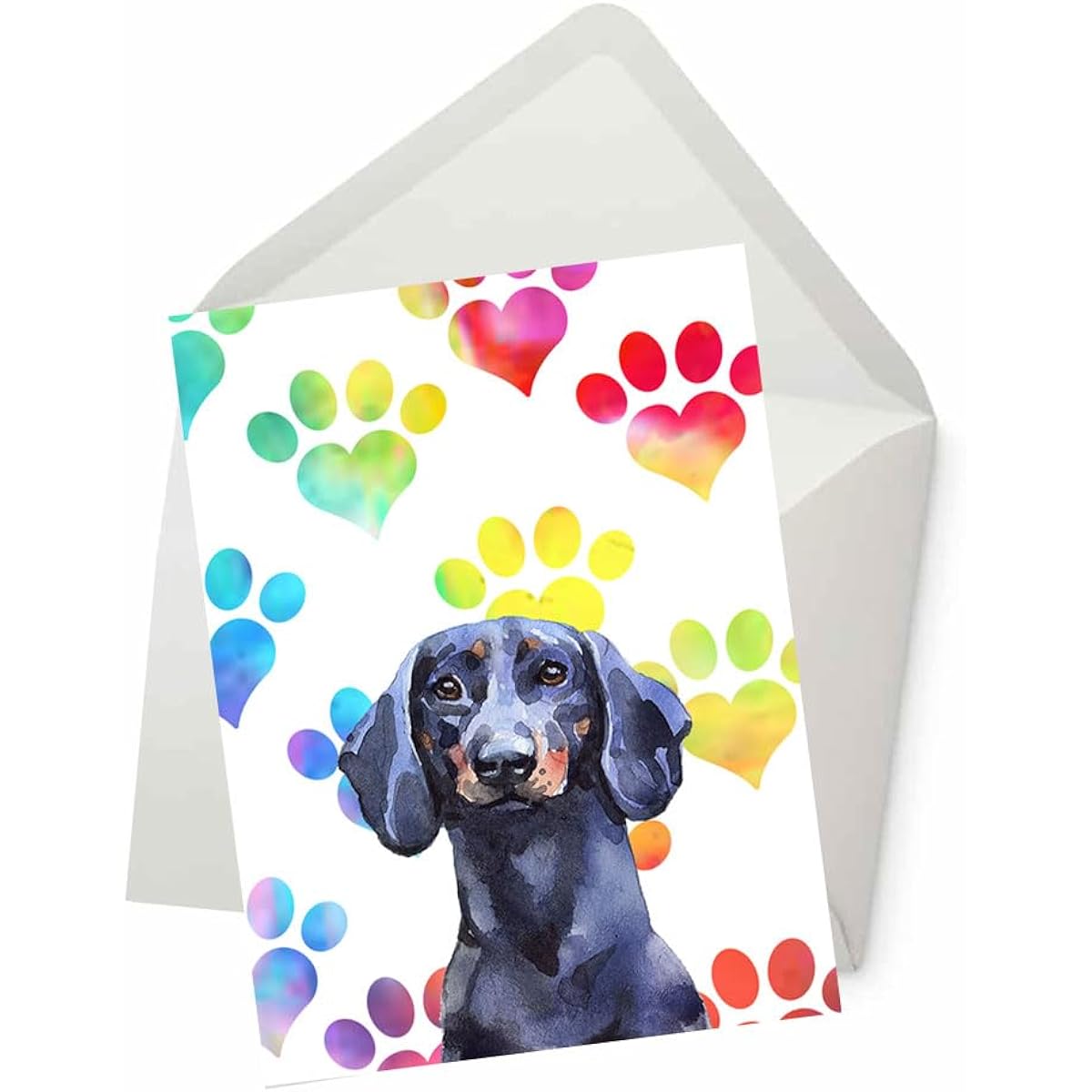 Black Smooth Dachshund Dog Greeting Card Wife Husband Boyfriend Girlfriend Dog Mom Dad Cards for Him Her Friend Brother Sister Watercolor Card with Envelope Sympathy Card for Passed Away Dog Cute Dog Card (5x7 Inch)