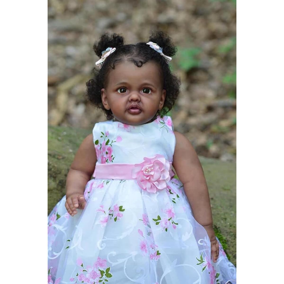 KOKOMANDY Reborn Toddler Doll Girl 28 Inch Dark Brown Skin Realistic Lifelike Soft Silicone Heterogeneous Black Girl Cute Doll Cloth Bodyweight Baby Doll African American Collectible Doll for Adult