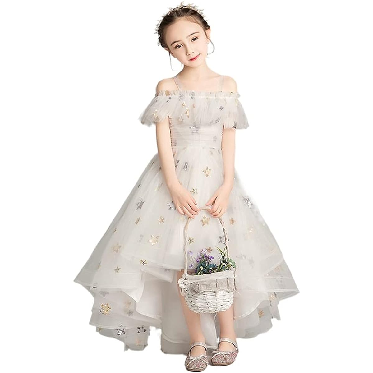 [Godlovefull] Children's Dress, Luxury, Luxurious Recital, Concert, Wedding, Competition, Flower Girl, Ring Girl, Elegant, Long Length, Fishtail, 100-160cm, Champagne (B,160cm)
