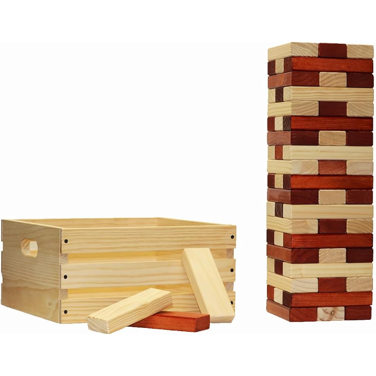Tailgating Pros Premium Giant Top Ring Timber with Natural Wooden Crate – Jumbo Outdoor Yard Game Tower Extends to Over 5 Feet – Optional Tipsy Stickers Available!