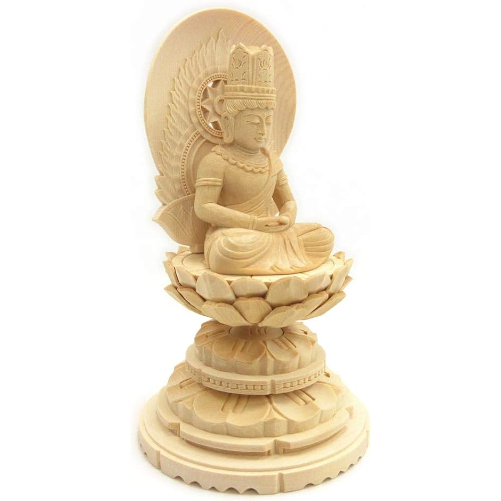 Kurita Buddha Statue Brand [Tathagata] (Womb World) Dainichi Nyorai Seated Statue 2.0 Dimensions (Total Height 18cm, Width 10cm, Depth 9cm) High Quality Wood Carving Made of Cypress Wooden Sunlight Luminous Circular Stand 5664