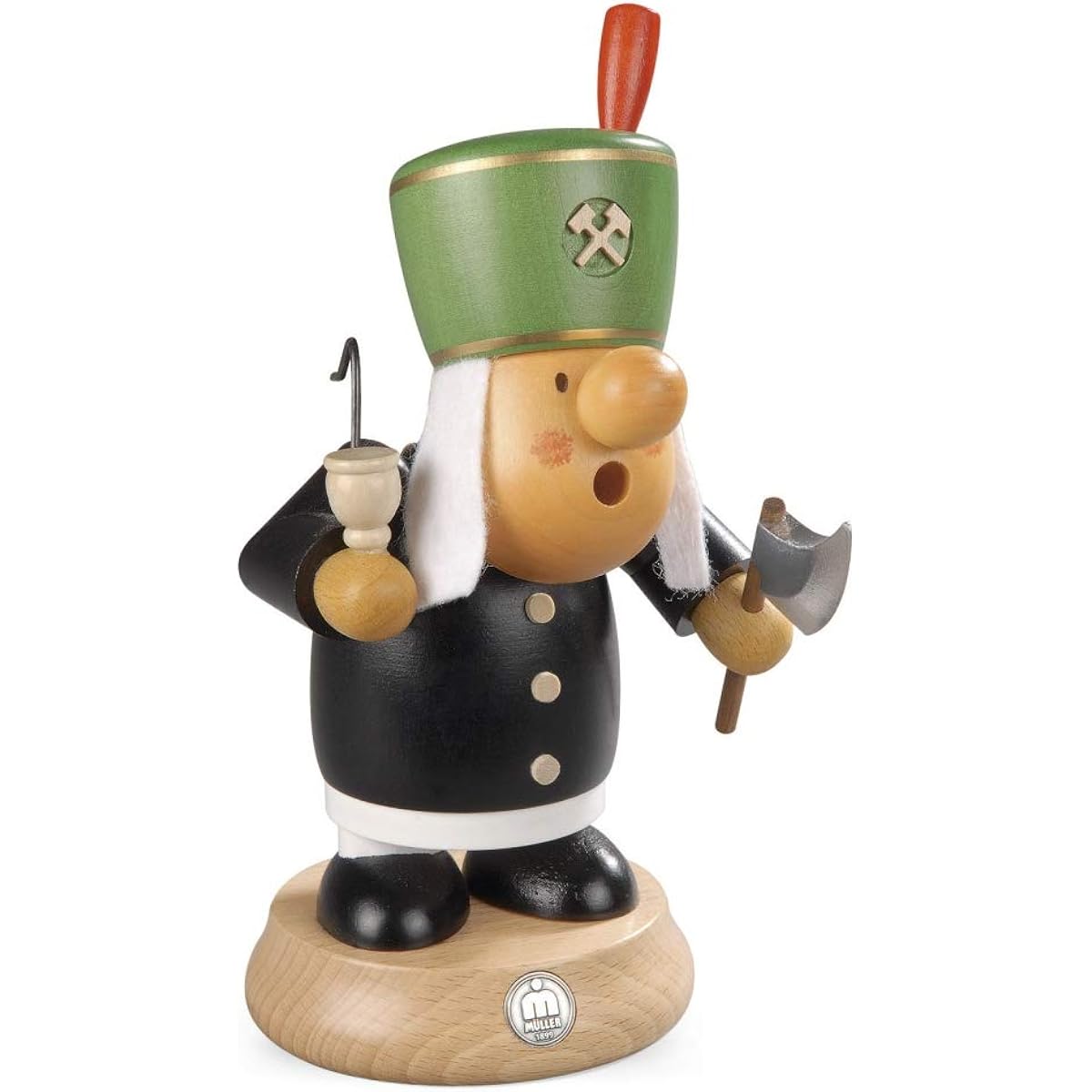 Smoke-emitting doll - Müller miner dwarf, height 16 cm, original by Müller, Seiffen, Erzgebirge