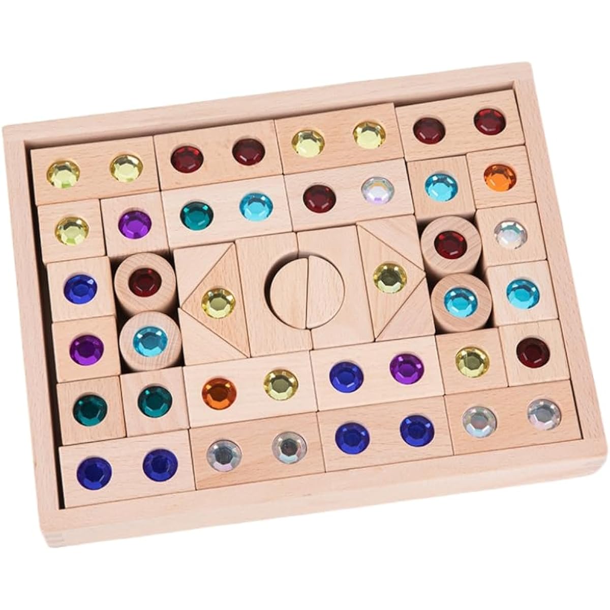 Rainbow Building Blocks Set, Rainbow Acrylic Gemstone Cube, Educational Toy Color Education with Storage Case, Smooth and Transparent Appearance, Ideal Gift for Birthday, Christmas (Happy Castle 50 Capsules)