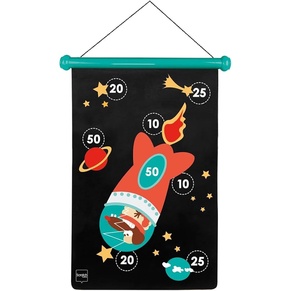 Scratch Magnetic Dart Game Space & Rocket Double Sided Soft Dart Board Wall Hanging 6182001 Genuine Product