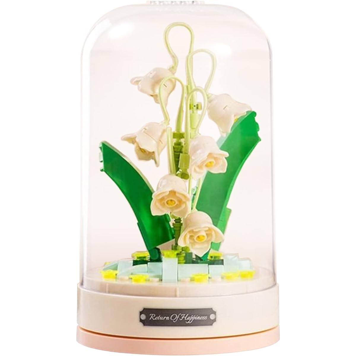 MEIEST Building Blocks Flower Bouquet Set with Music Box and Dustproof Dome, Artificial Particle Flower Collection, Construction Building Bricks Toys Home Decoration (Lily of the Valley)