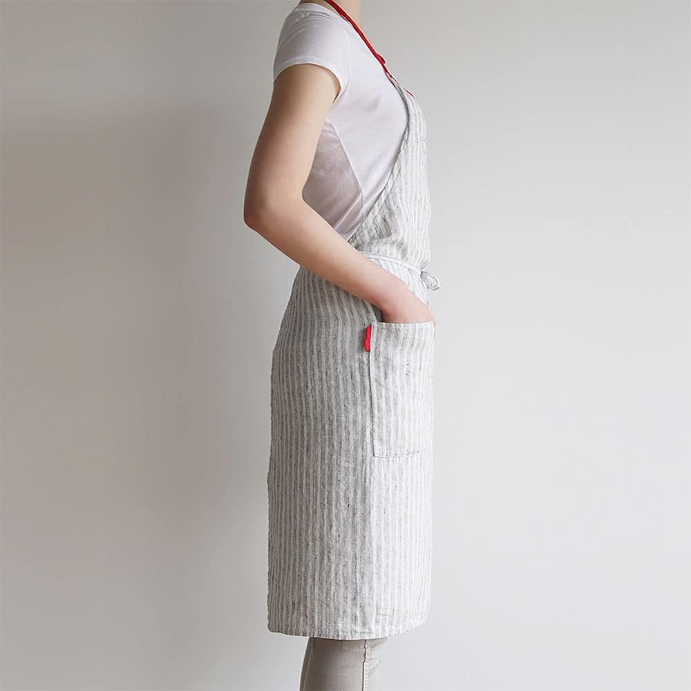 [Lino e Lina] [Lino Elina Apron Full Apron Linen Mila Women's Men's Kitchen Plain Linen Simple Long Length Stylish