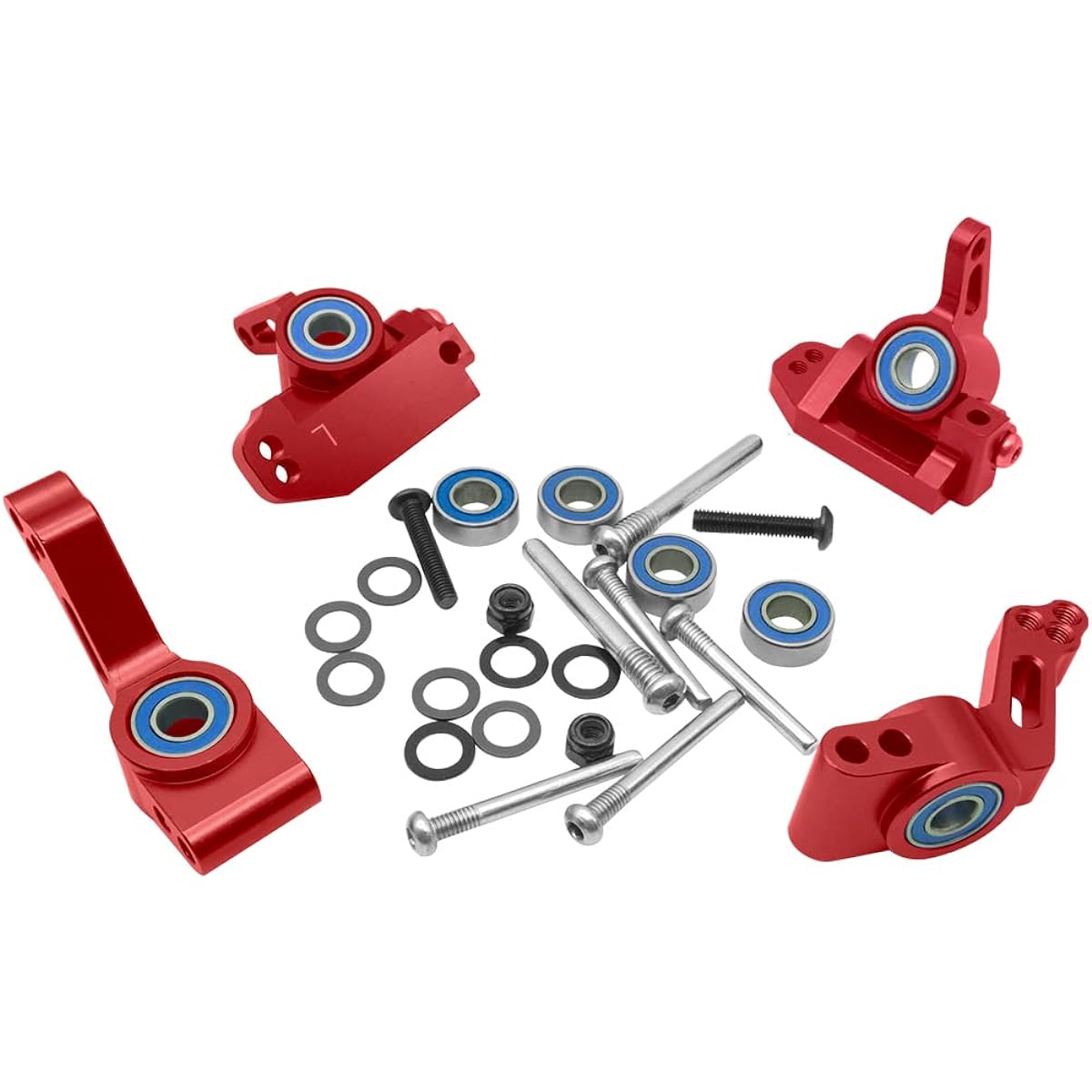 OGRC Aluminum Front Caster Block & Steering Block and Rear Stub Axle Carrier Kit with Ball Bearing Upgrade Parts for Traxxas 1/10 2WD Slash Stampede Rustler 3632 3736 3752 (Red)