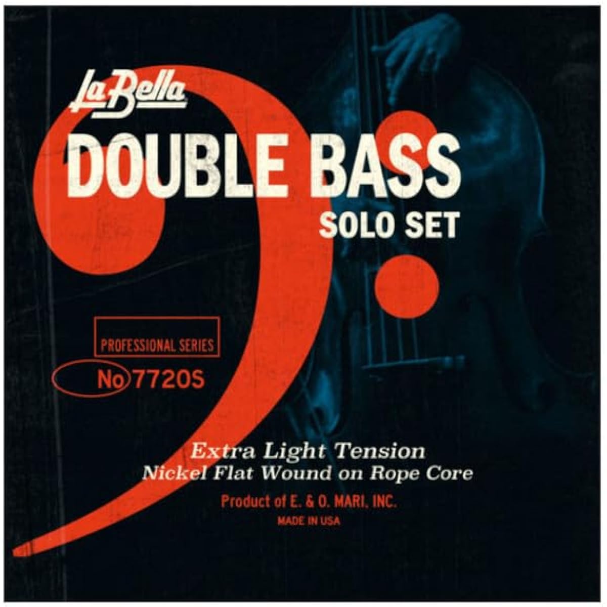 La Bella 7720S/Professional/Solo/Extra Light Tension/Double Bass Strings/Nickel Chrome Steel Flat Wound on a Rope Core