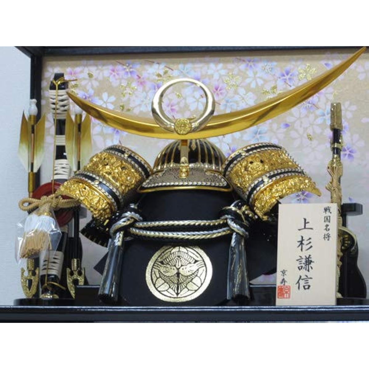 Photo frame with music box, black, May doll, No. 12 Uesugi helmet case decoration, YN30337GKC, width 43 x depth 30 x height 38 cm, May doll case, helmet decoration, case included, Uesugi Kenshin