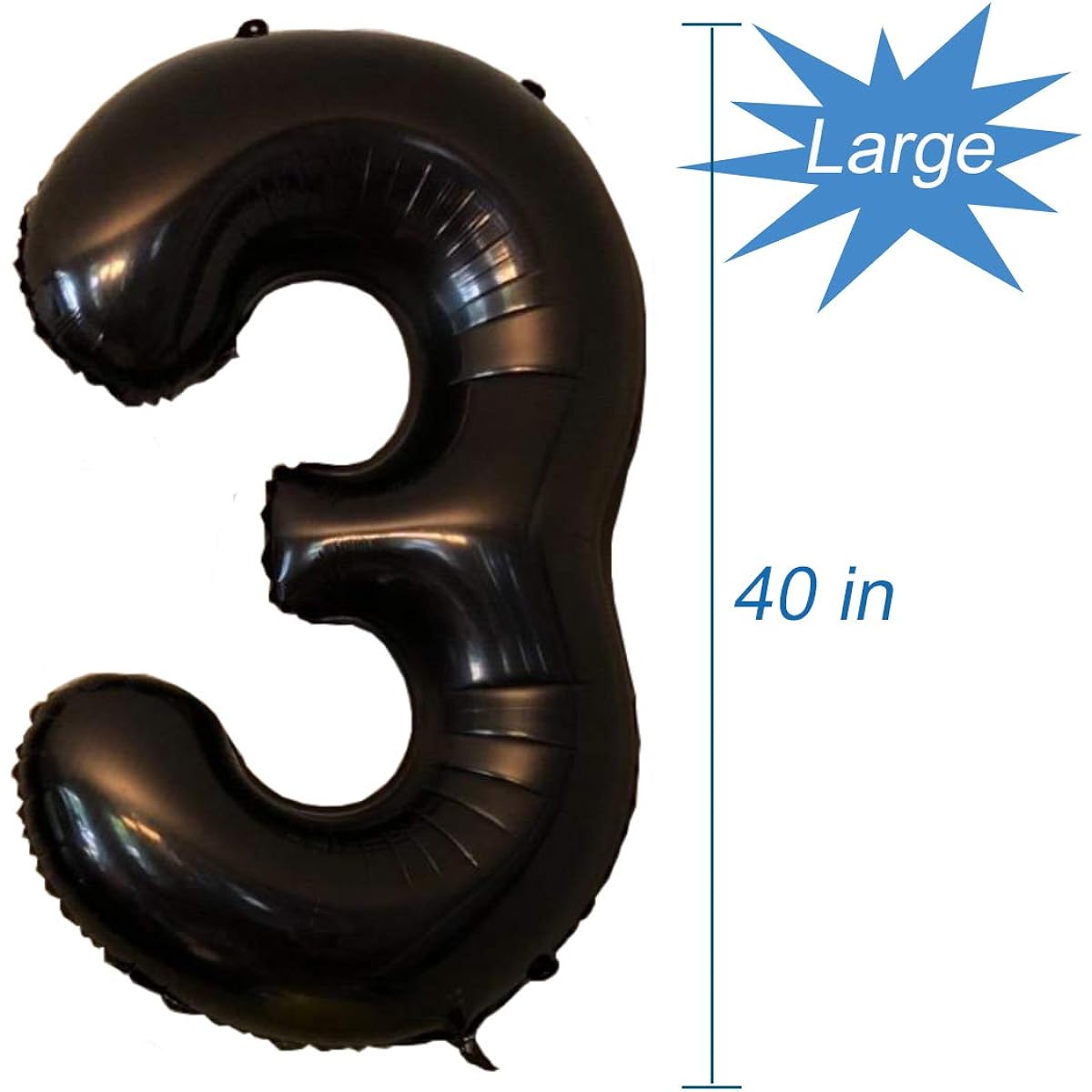 Black Number 0 Balloon, 40" Number 3 Party Balloon-Number Black-3
