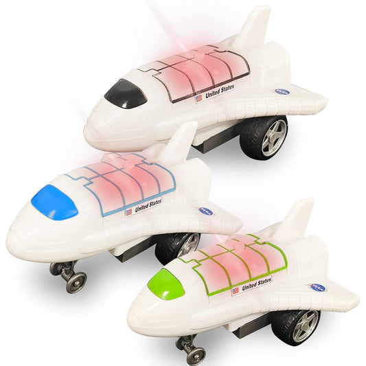 ArtCreativity Light Up Space Shuttle Toy Battery Operated Spaceship Toy with LED Sound Push and Go Motion NASA Toy Space Shuttle Toy Boys Girls Set of 3