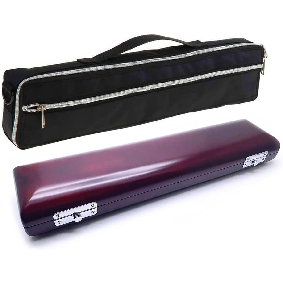Jiayouy C Foot Flute Case Cover Bag Carry Handle with Shoulder Strap Solid Wood Flute Case Box for 16 Hole Flute