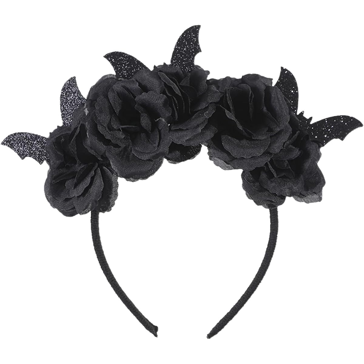 Halloween Bat Rose Headband Glitter Bat Wings Headpiece Black Bat Ears Rose Flower Hair Hoop Women Floral Headband Girls Hair Band Halloween Party Favors Costume Funny Cosplay Props Decoration