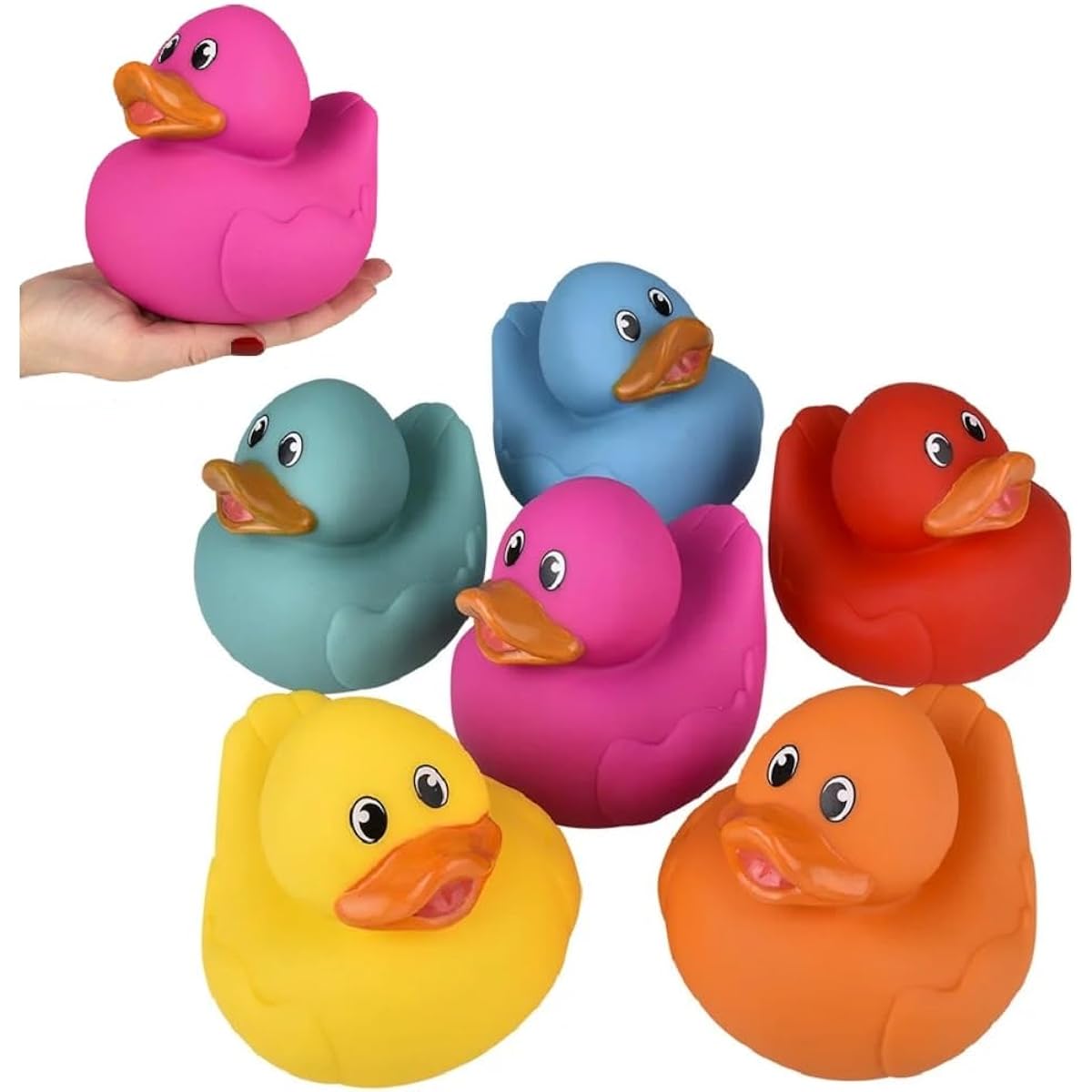 Big Rubber Ducky Collection Mix (5.5") Colorful Selection: Red, Orange, Green, Blue, Yellow, Pink. Great for Ducking (6 Pack)