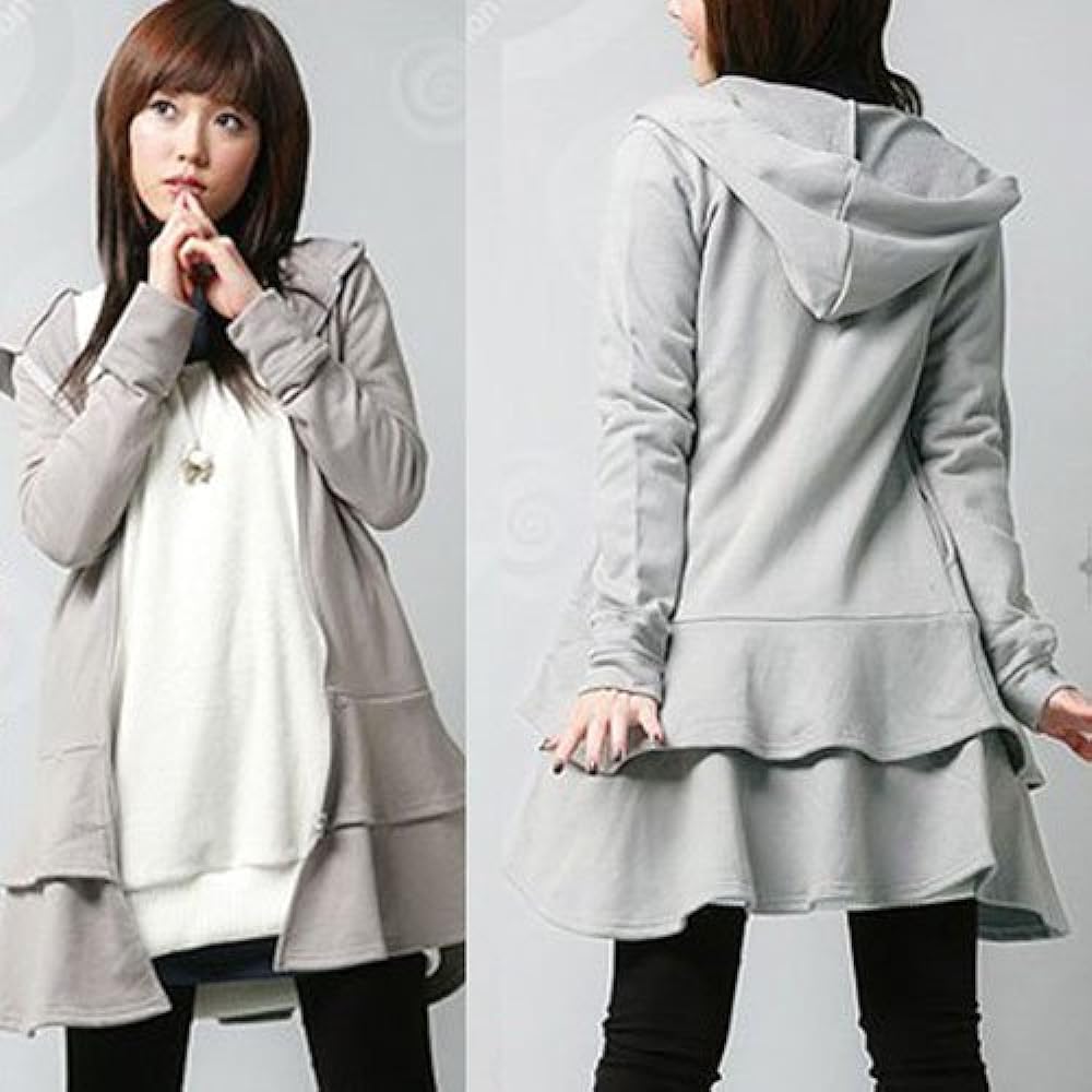 [Gold Japan] Large Size Women's Long Length Parka Dress Ruffles 2 Tier Ruffles Flare Skirt Flare Plain Simple Sporty Casual Black Gray Black Gray Black Gray