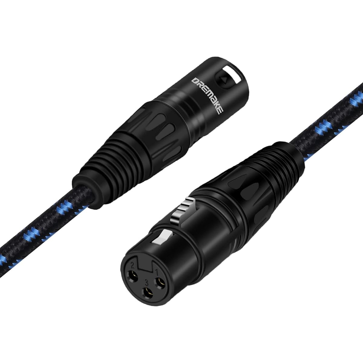 DREMAKE 66ft XLR Microphone Cable Balanced XLR 3 Pin Male to Female Microphone Patch Cable for Live Sound & Stage Studio Harmonizer Mixing Board Patchbay Preamp Speaker System Black/Blue Tweed