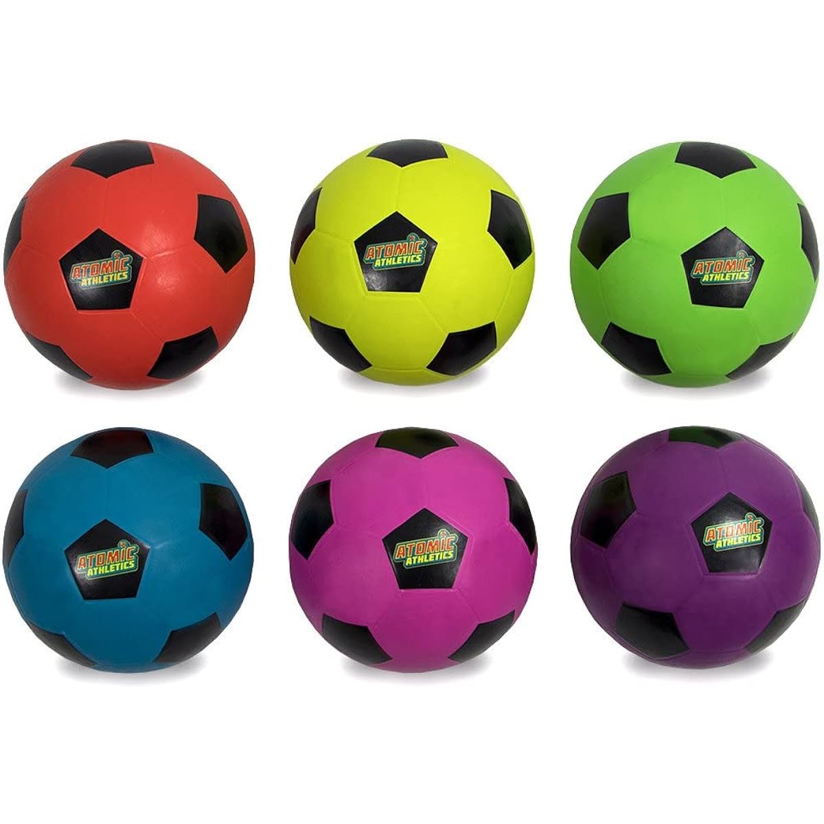 K-Roo Sports Atomic Athletics Neon Rubber Playground Balls - Pump & Storage Bag Included - Soccer 6 Pack Regulation Size