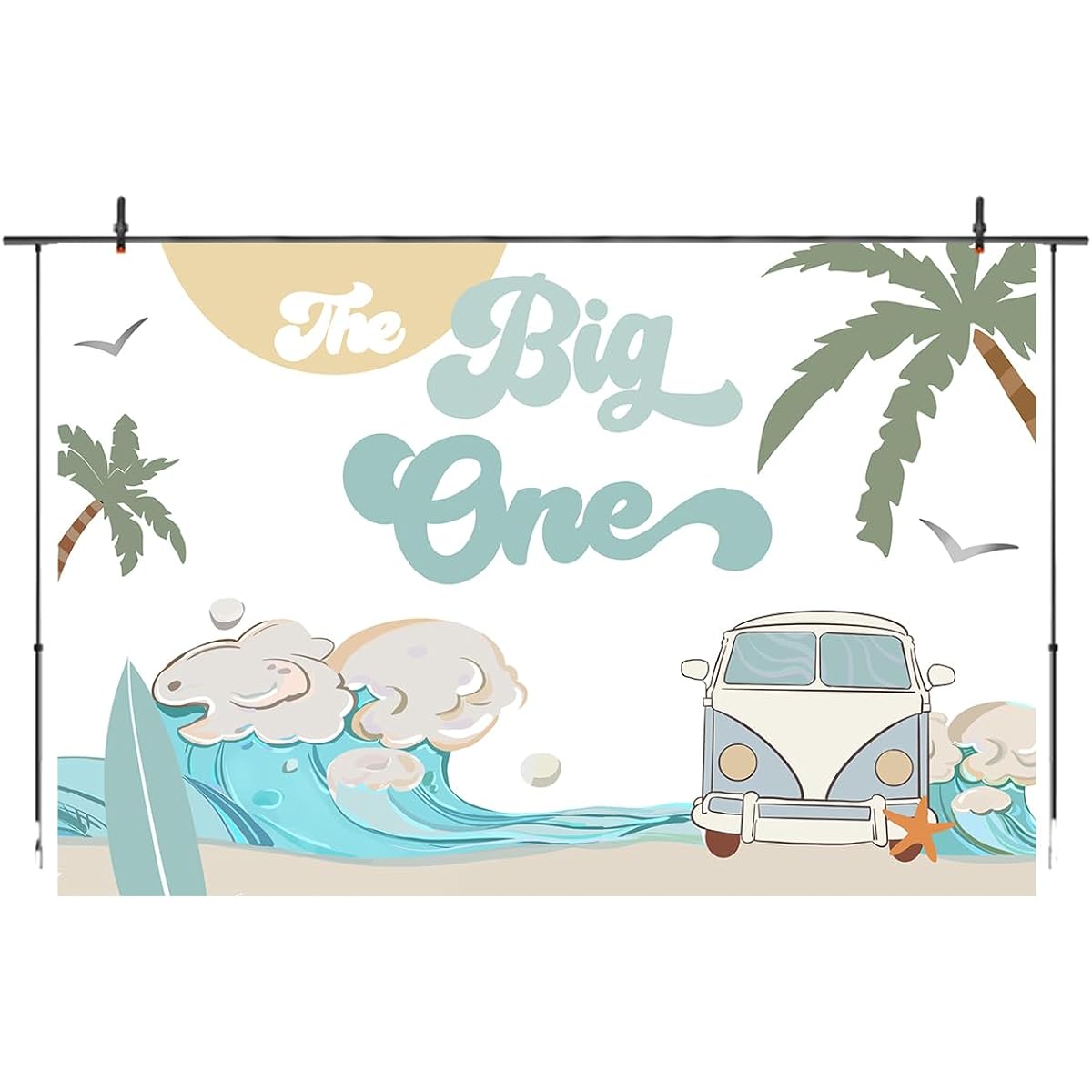 Big One Surfing 1st Birthday Backdrop Boys Retro Surfboard Beach Party Photography Backdrop Boys 1st Birthday Party Decorations Cake Table Banner 10x7ft