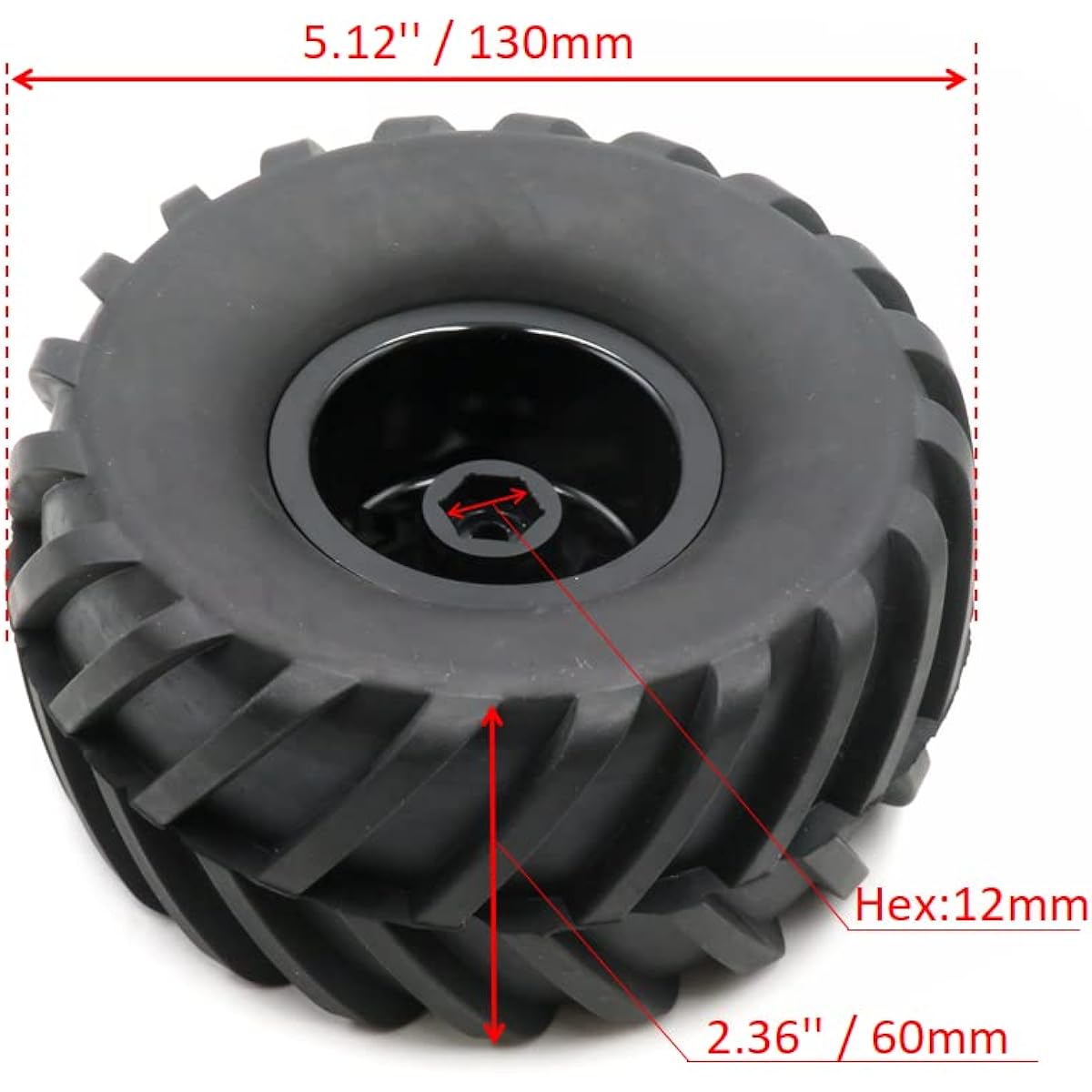 HOBBYSOUL 2.2 Beadlock Wheels and 2.2 Tire Height 130mm/5.12inch Tire Black Silver Color Rim for RC Mud Crawler Tractor Redcat Gen8 Everest Gen 7 Pro/Axial Capra Wraith Scx10 iii / TRX4 (Pack of 4)