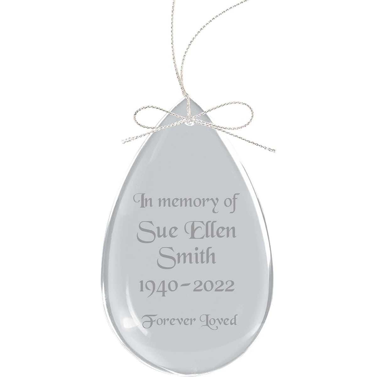 Personalized 3" Crystal Teardrop Ornament Custom Engraved Clear Glass Droplet Hanging Ornament for Memories, Lost Loved Ones, Memorials and More