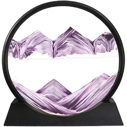 3D Moving Sand Art Picture Decor Deep Sea Sand Landscape Liquid Movement Round Glass Moving Sand Painting Relaxing Gift Large Desktop Decoration/Toy for Adults and Kids (12 Inch, Purple)