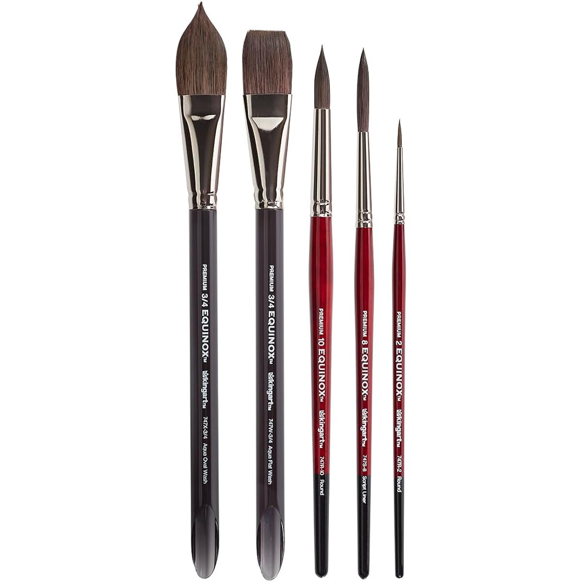 KINGART 1060B Equinox - Synthetic Squirrel - 5 Piece Paint Brush Set Assorted Brown Red Black Silver