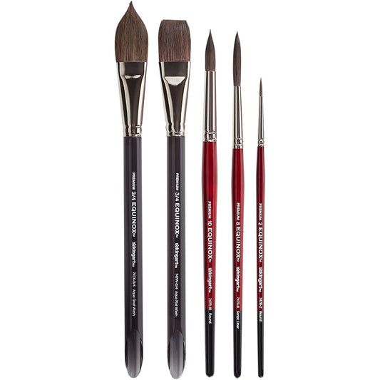 KINGART 1060B Equinox - Synthetic Squirrel - 5 Piece Paint Brush Set Assorted Brown Red Black Silver