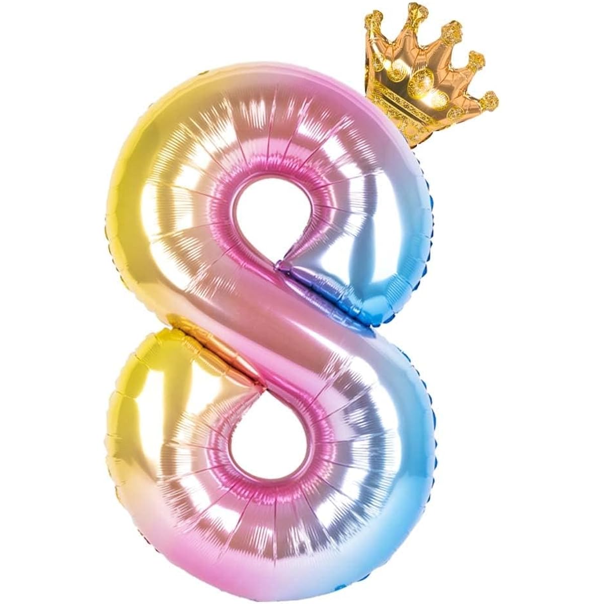 Captain Decor 8 Number Balloons 40" Rainbow Gradient with Removable Crown - Easy to inflate, deflate and reuse. Premium Foil Mylar Balloons for Birthday Anniversary Party Decorations