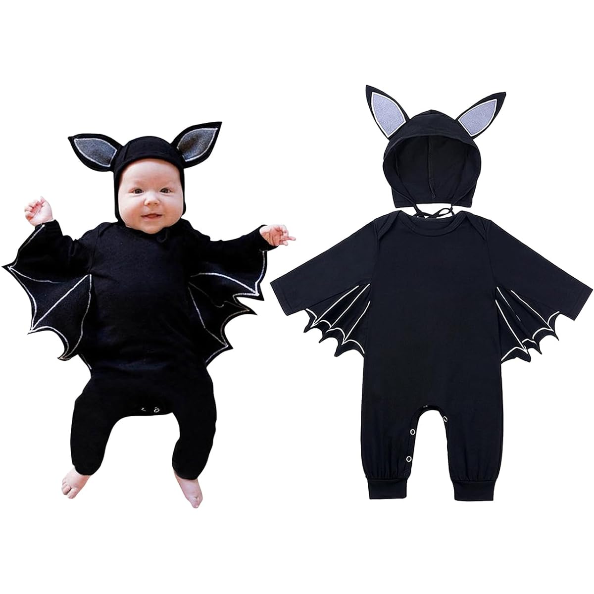 FANCYINN Infant Baby Black Bat Costume Man Romper with Hat Halloween Bat Outfit 2 Pieces 3-24 Months US Size: 3-6 Months
