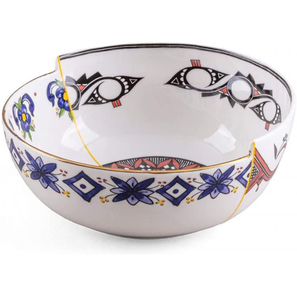SELETTI Deep Dish Hybrid Bowl 15cm TIWANAKU Stylish Hybrid Dish Bowl Tableware Western Oriental Floral Pattern Round Modern Durable