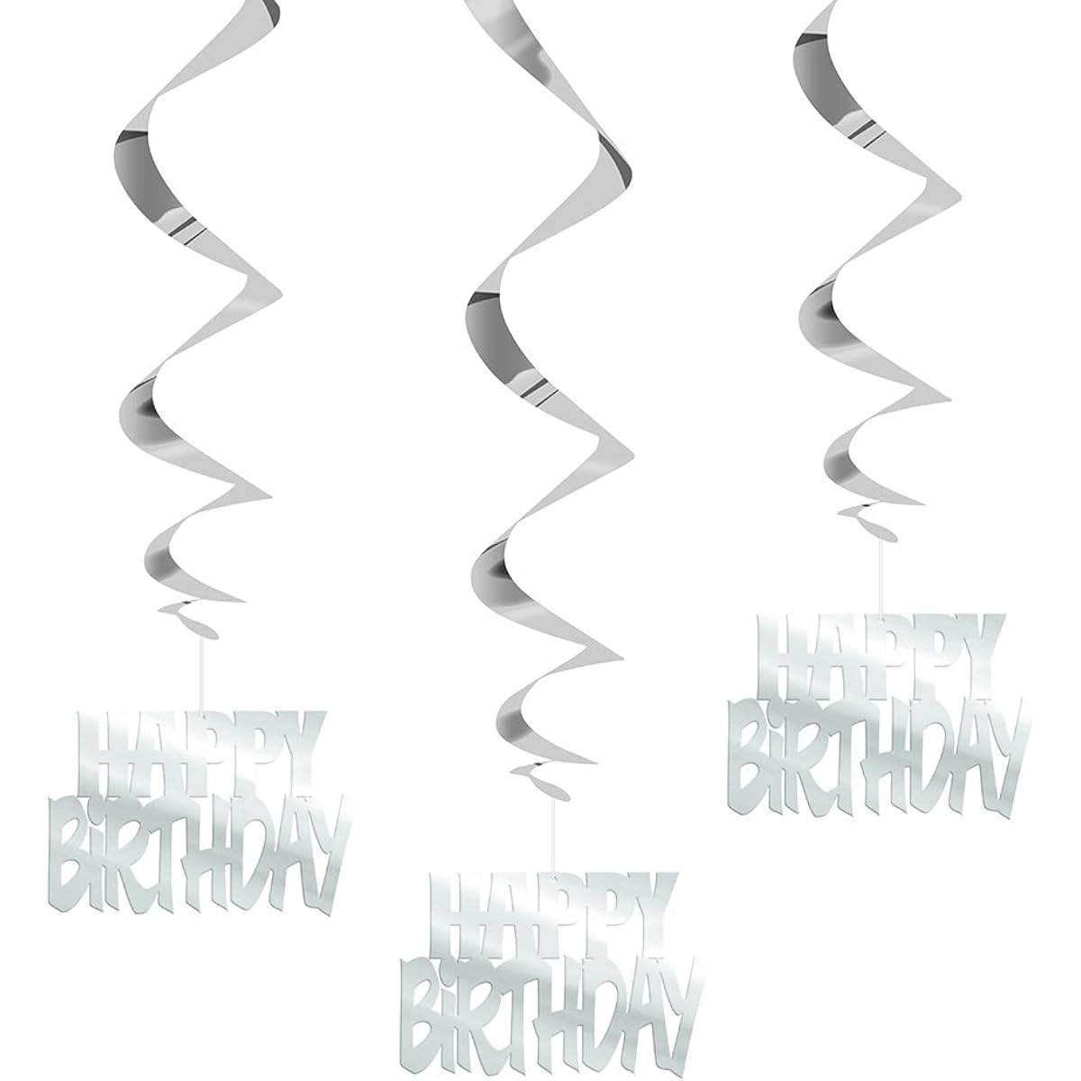 Hanging Swirl Silver Happy Birthday Decorations, Pack of 3