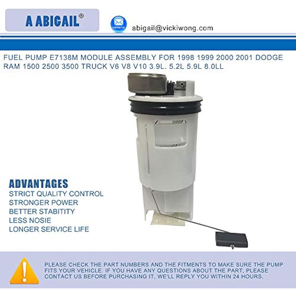 Fuel Pump E7138M 1998 1999 2000 2001 1998-2002 Dodge Ram 1500 2500 3500 3.9L 5.2L 5.9L 8.0L w/26 Gallon 34 Gallon Tank