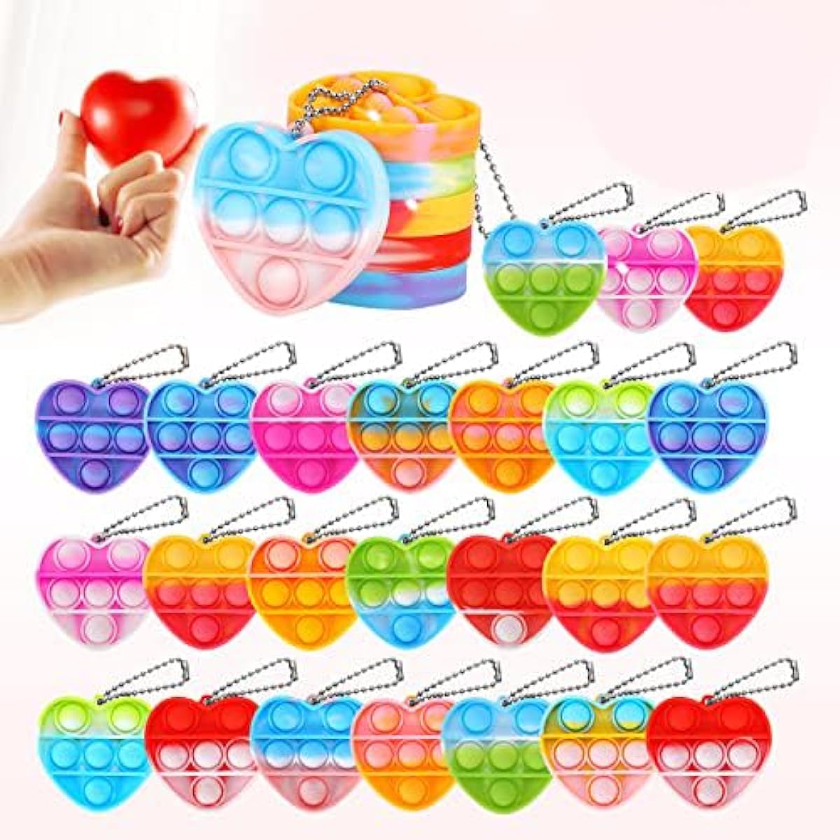 36 pcs Mini Heart Pop Fidget Toy Pack Party Favors Pop Bubble Fidgets Bulk Sensory Toys Pop Keychains Bubble Pop Toys Party Bag Fillers for Kids Wrap Pops Stress Relief Anxiety Relief