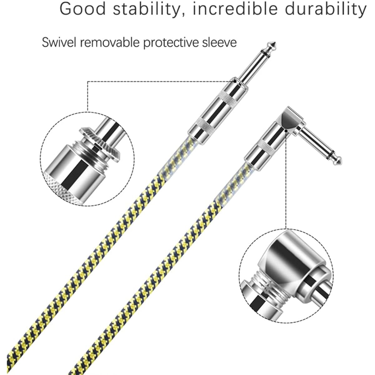 Jenniferstruggles Guitar Cable 10ft, 2022 New Version, Professional Instrument Cable Electric Guitar Bass AMP Cord, Right Angle 1/4 Inch TS to Straight 6.35mm Guitar Cord, Yellow