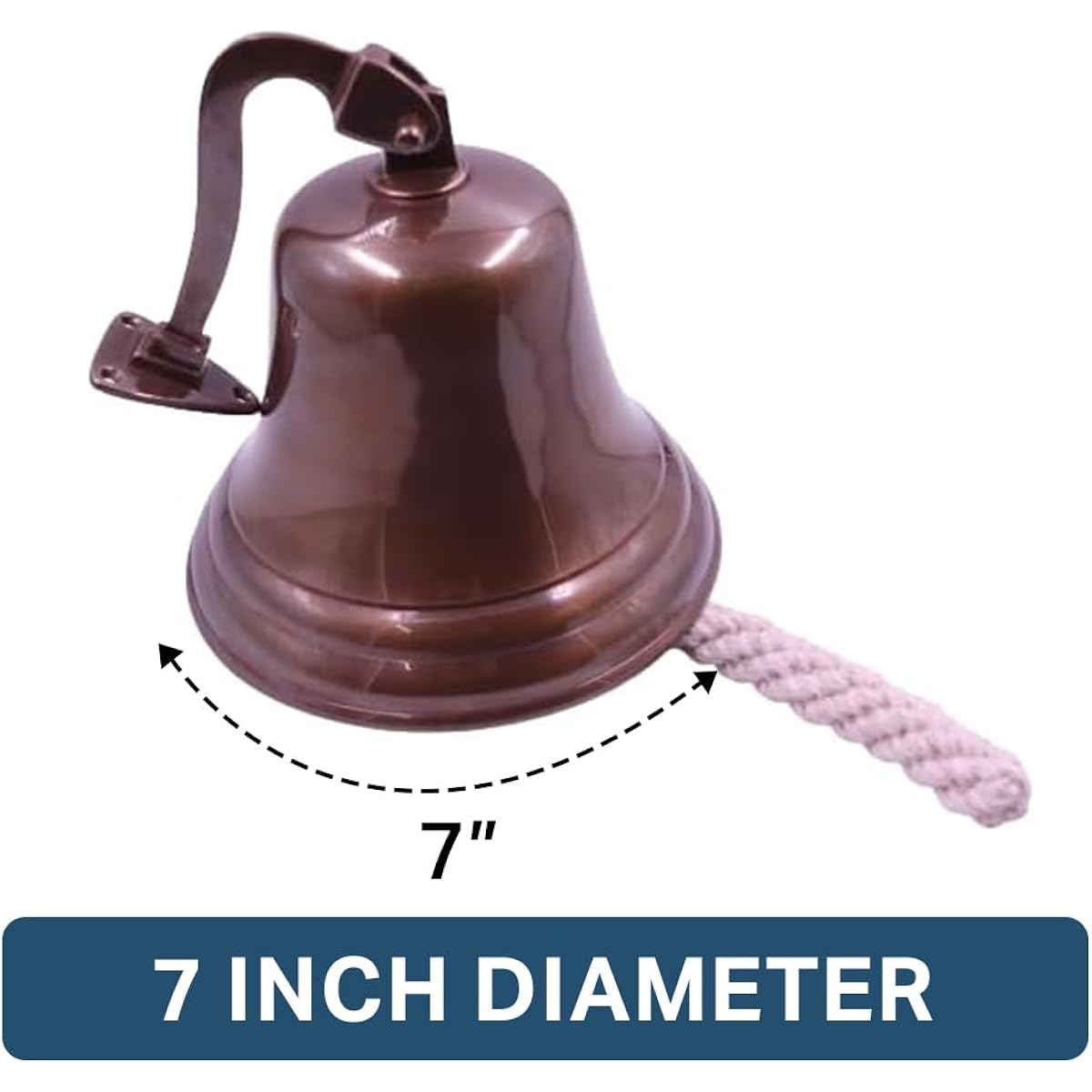 The Metal Magician 7" Solid Brass Wall Mounted Ship Hanging Bell Antique Brass Bell for Reception School Outdoor Indoor Dinner Church