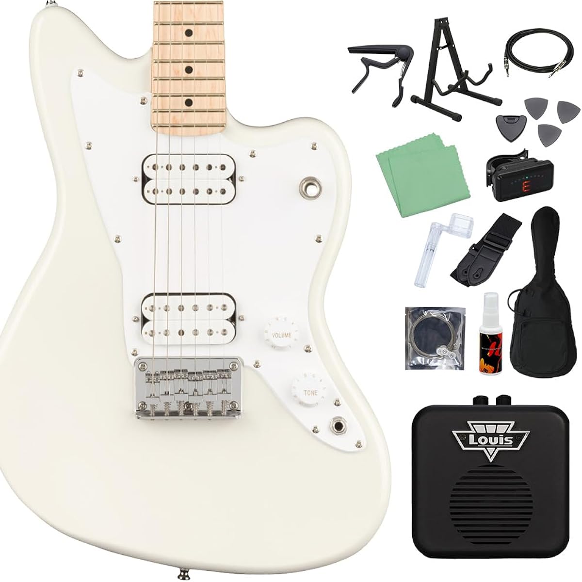 Squier by Fender Mini Jazzmaster HH Electric Guitar Beginner 14-piece Set [Includes Mini Amplifier] Olympic White Jazzmaster Mini Size Squier/Squier