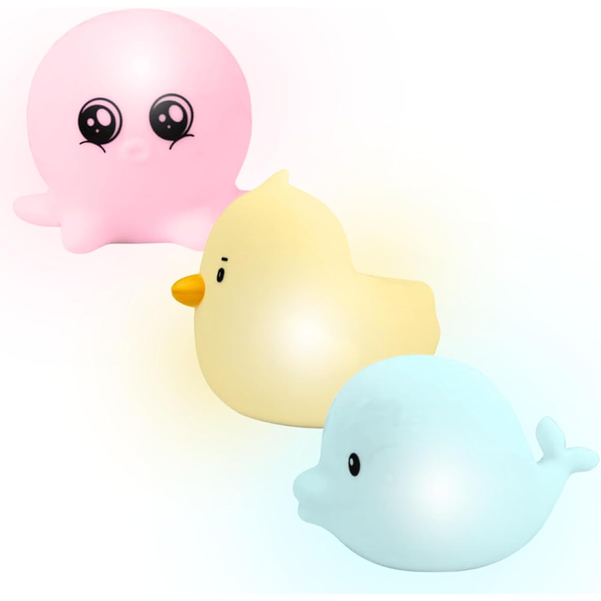 Light Up Bath Toys, Set of 3 Floating Rubber Animal Toys, 8 LED Color Changing Underwater Lights, for Babies, Infants, Kids, Toddlers, Preschool, Bathtub, Bathroom Shower Games, Swimming Pool, LumiSplash