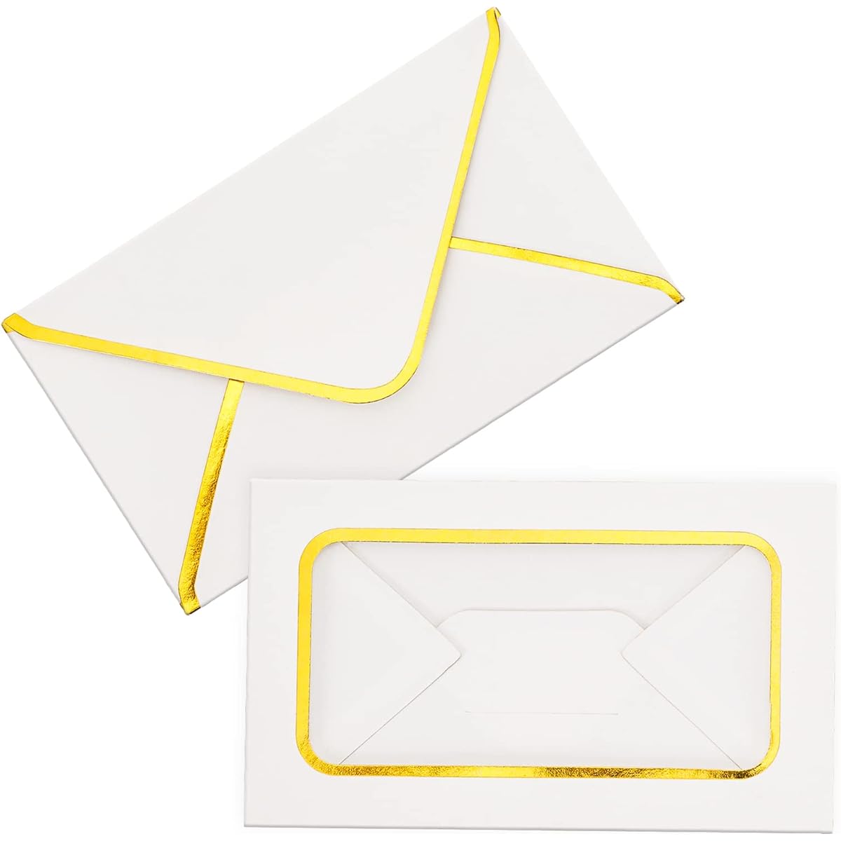 Whaline Window Gift Card Envelopes, Gold Border, White Gift Card Sleeves, Gift Cards, Greeting Cards, Mailing Envelopes for Weddings, Birthday Parties, Invitations, 3.9 x 2.4 Inch, Pack of 100