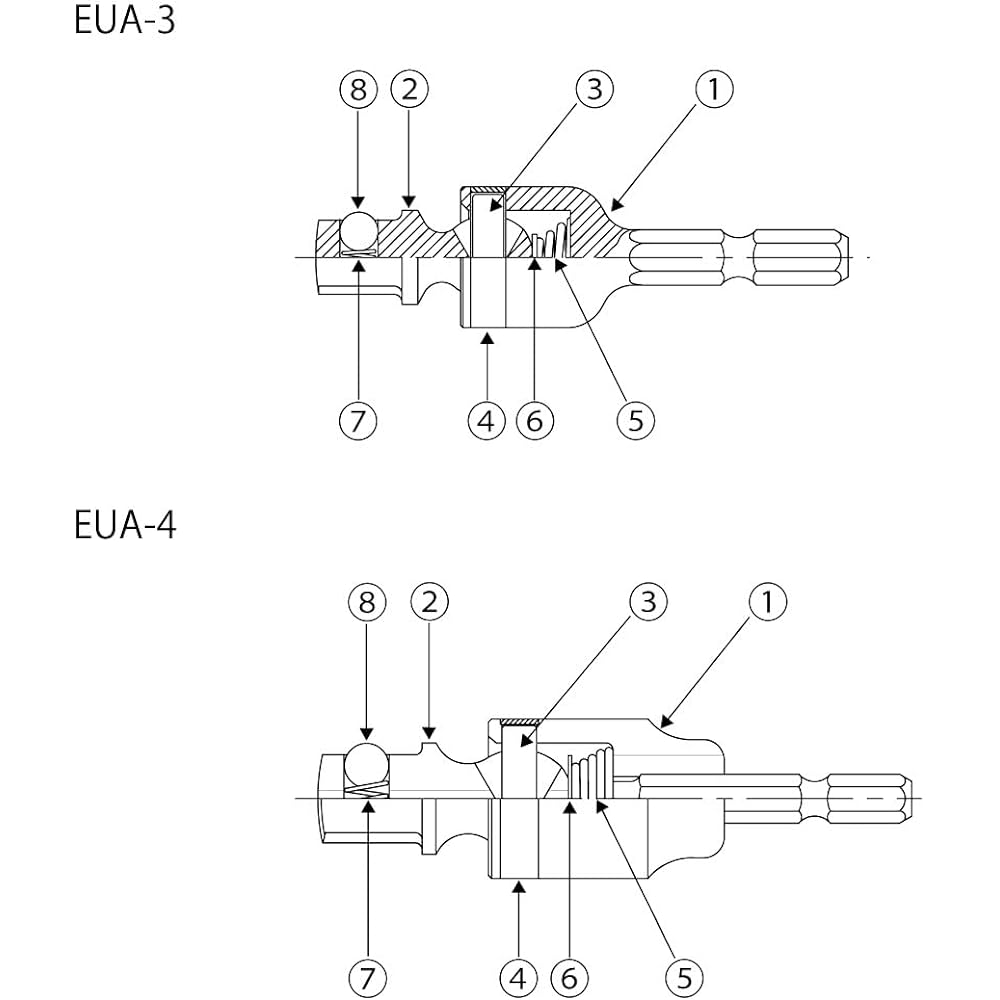 Top Industry (TOP) Universal socket adapter for electric drills, 3 arc minutes from hexagonal shank, swinging angle of 30°, swinging socket EUA-3, Tsubame-Sanjo, made in Japan
