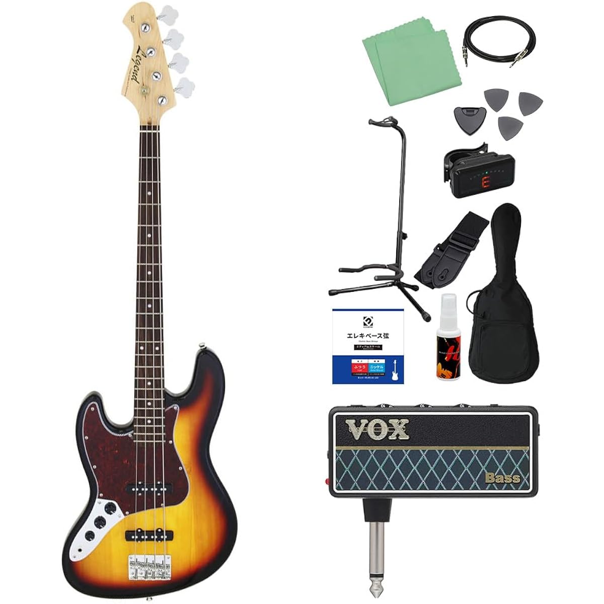 LEGEND LJB-Z/LH TT 3 Tone Sunburst Bass Beginner 12-piece Set [with amPlug] Jazz Bass Type Left Hand Legend