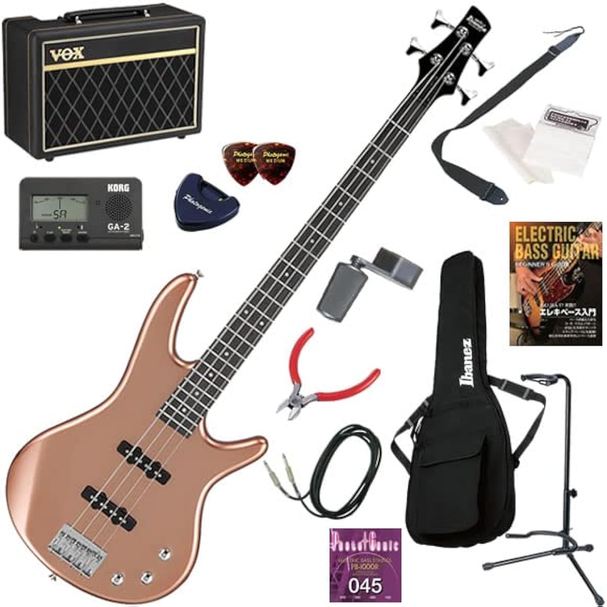 Ibanez Electric Bass Beginner's Guide GIO Series 14-piece full-scale set including VOX Pathfinder BASS10 GSR180/CM (Copper Metallic)