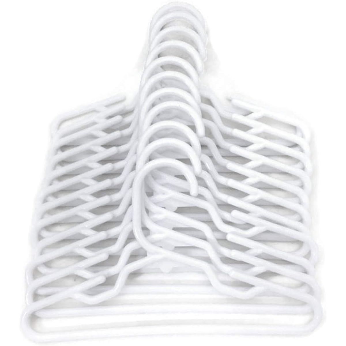 12 white plastic hangers fit clothes for 18 inch American Girl dolls.