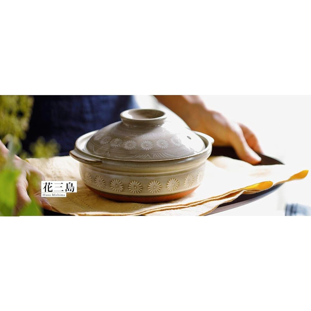 [Authentic Product] Banko Yaki Ginpo Polished Earthen Pot (Deep Pot) Size 10 For 5-6 People Hanamishima Open Fire Compatible Heat Retention Made in Japan 21101