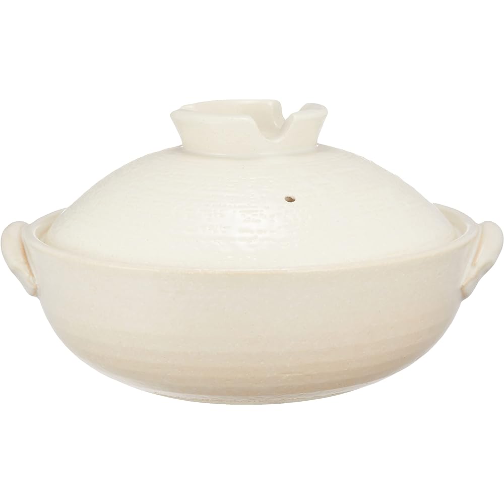 Saji Pottery White 25cm Banko Ware Earthen Pot No. 8 White Brush Grain 27-911