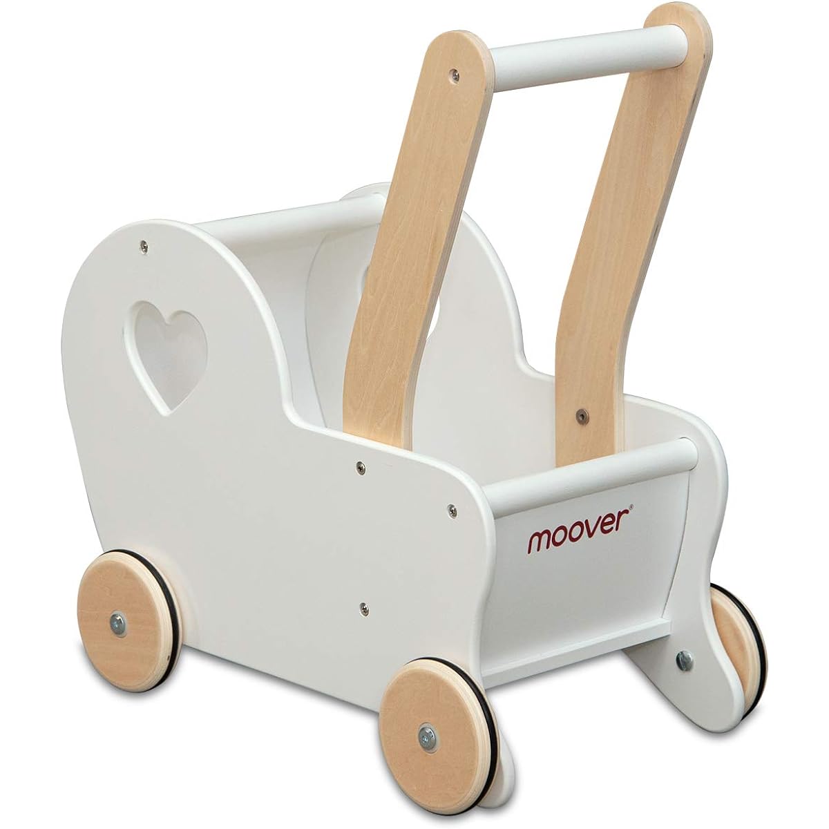 Moover DOLL PLAM HEART Doll Plum Heart Baby Carriage [White] Pushchair, Doll Play, Pretend Mommy, Stroller, Wagon Toy, Wooden, Educational Toy, Pretend Play, Scandinavian Design, Stylish, Suitable for Ages 2 and Up, Babies